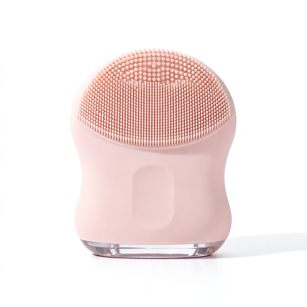 Pink silicone electric facial cleansing brush with fine bristle tips