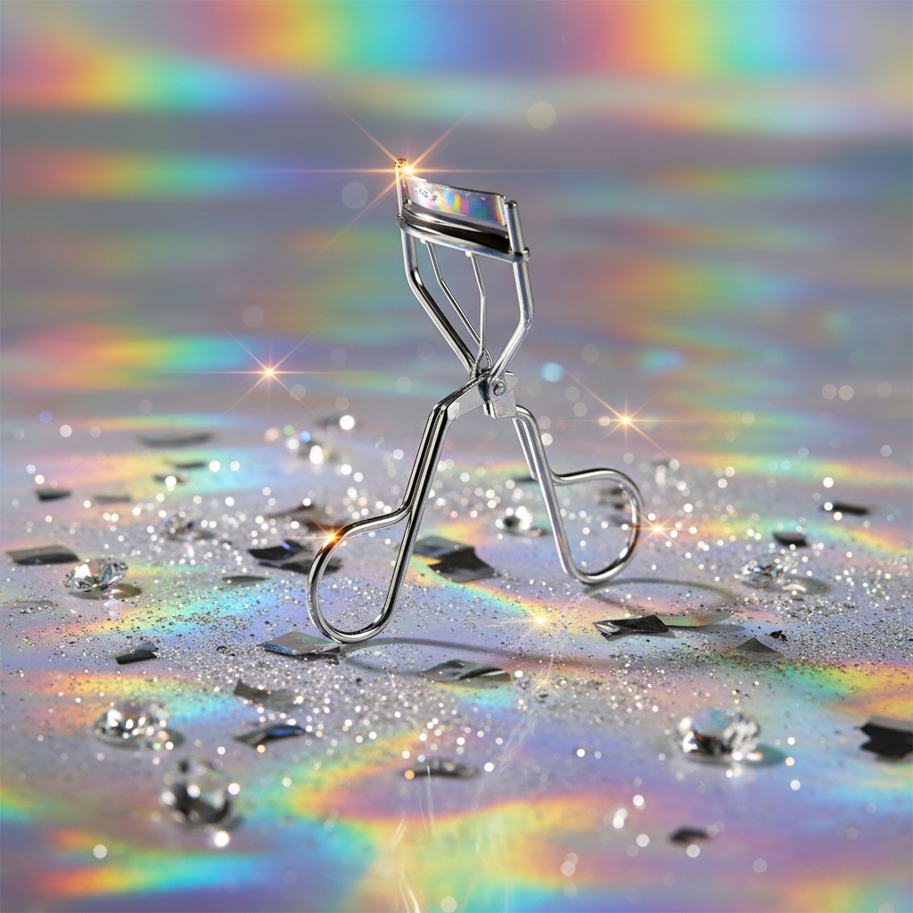 Eyelash curler – holographic glitter editorial