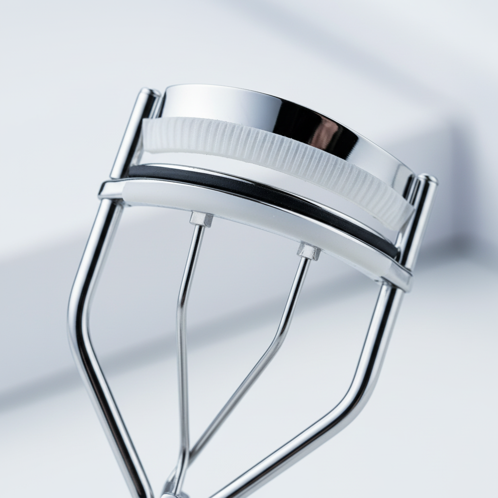 Eyelash curler clamp mechanism – macro detail shot