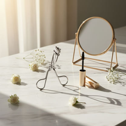 Eyelash curler – marble vanity morning lifestyle