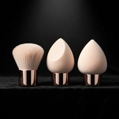 3-piece rose gold set – black velvet dramatic editorial