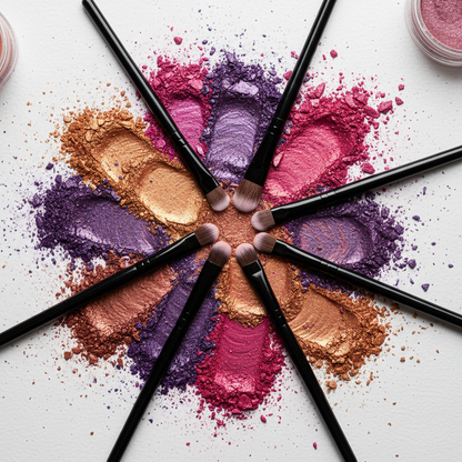 Brushes with colorful eyeshadow swatches