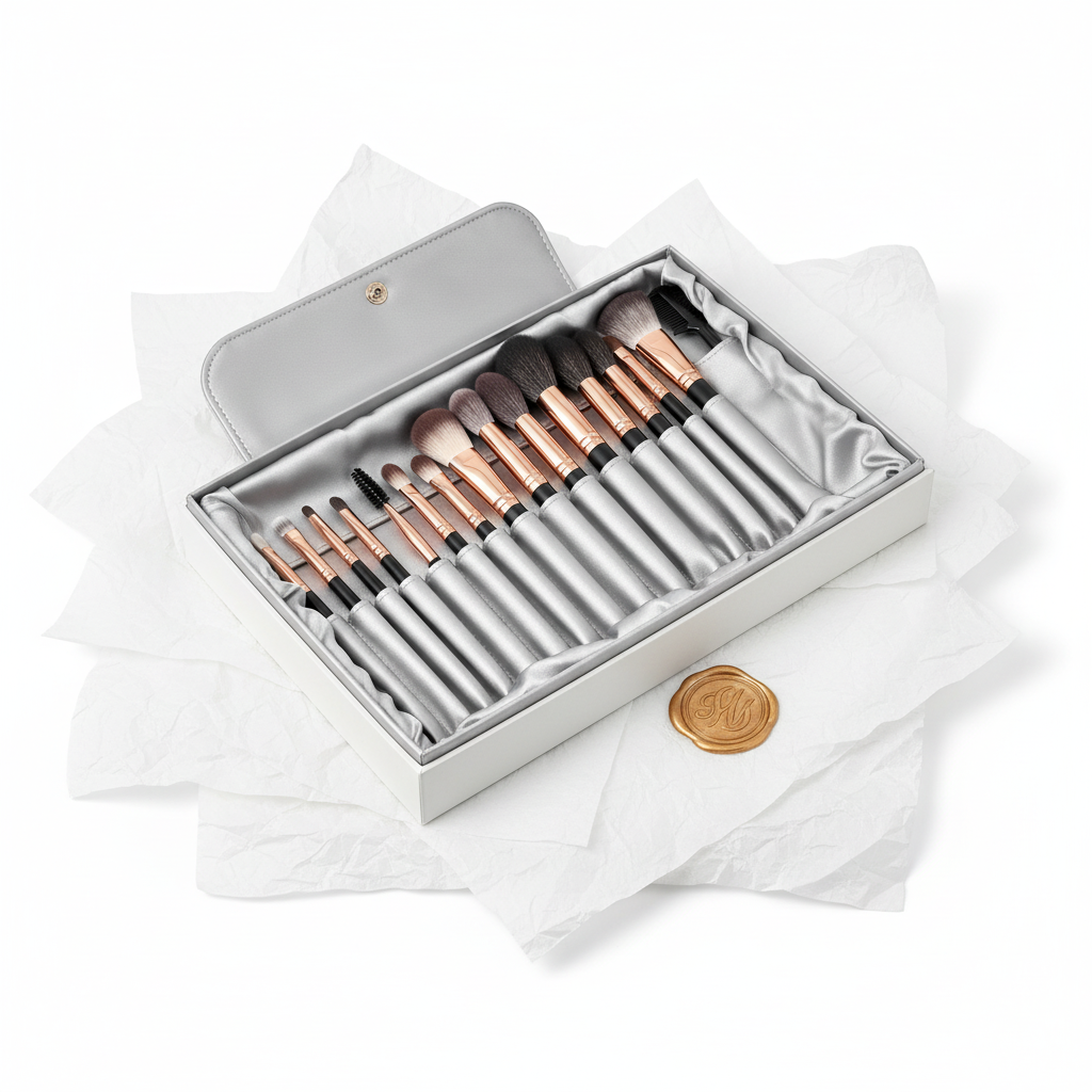 15-piece brush set – luxury silver gift box packaging