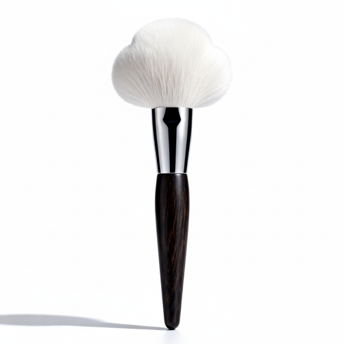 Oversized white cloud powder brush on pure white background