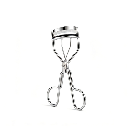 Professional stainless steel eyelash curler with white silicone pad