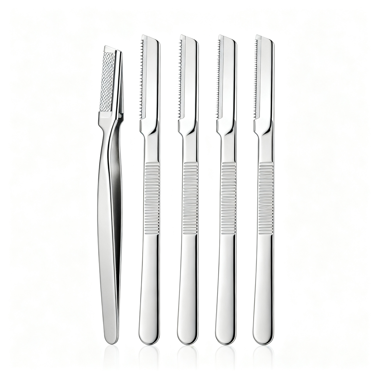 5-piece stainless steel eyebrow razor and tweezer grooming set