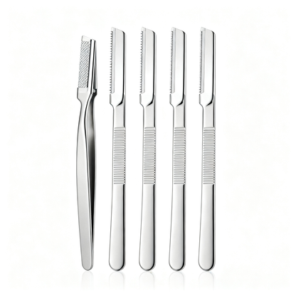 5-piece stainless steel eyebrow razor and tweezer grooming set