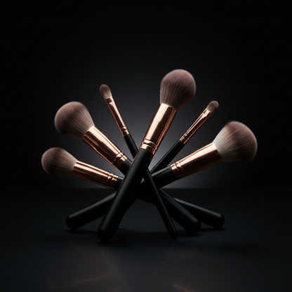 15-piece brush set – dramatic black background editorial