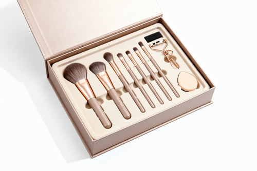Luxury makeup gift set open box – white background studio shot