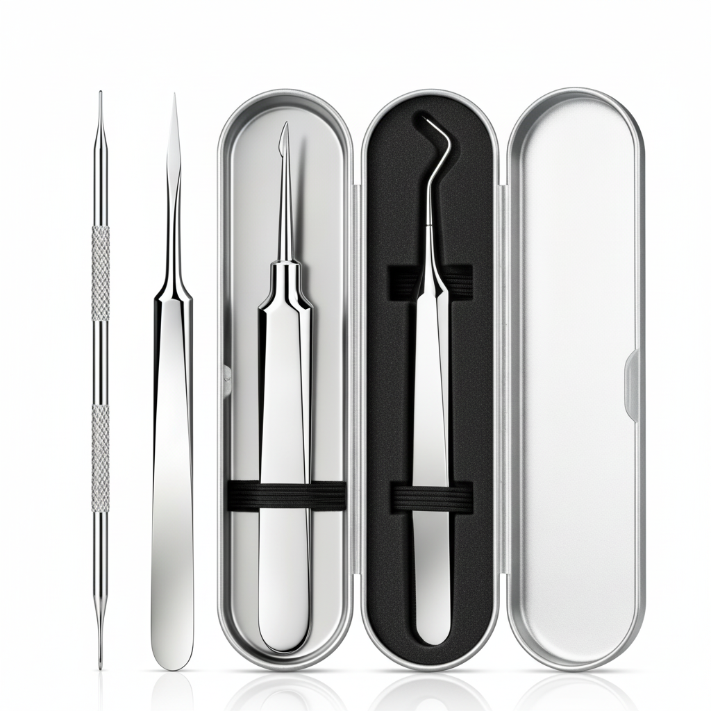 Blackhead tool set – premium silver metal case packaging