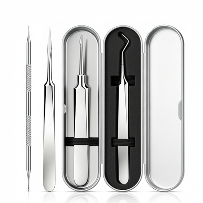 Blackhead tool set – premium silver metal case packaging