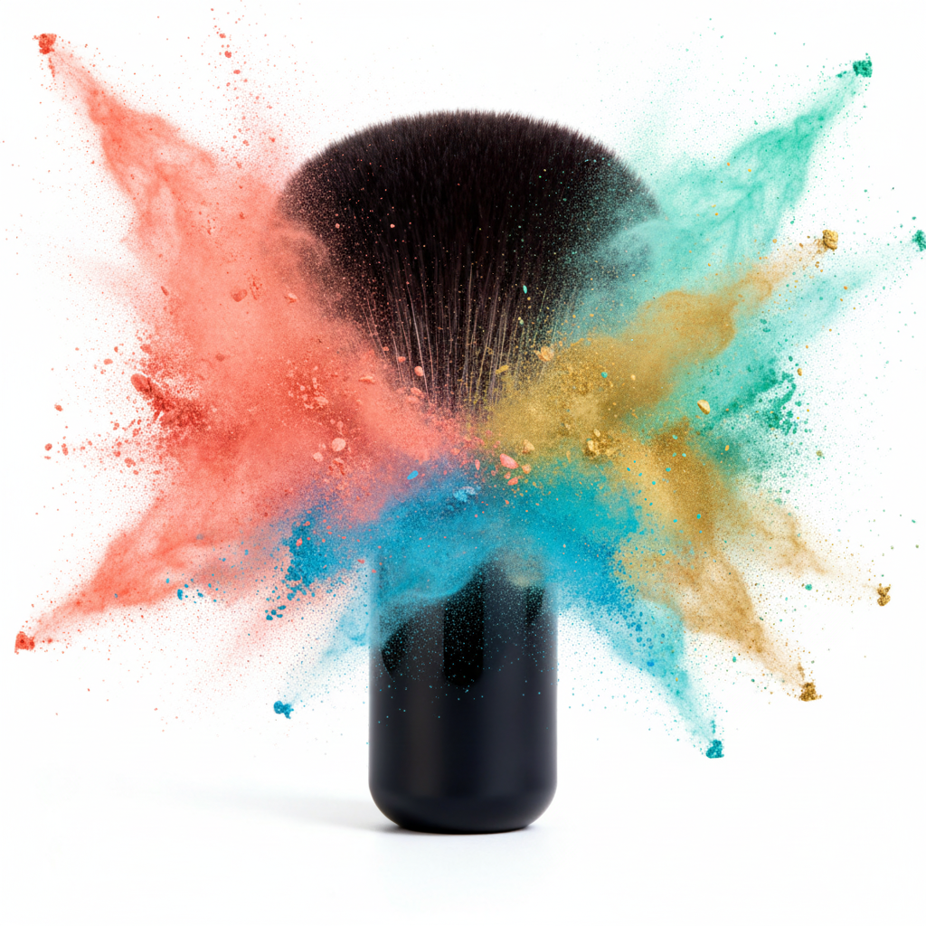 Kabuki brush – colorful powder burst editorial