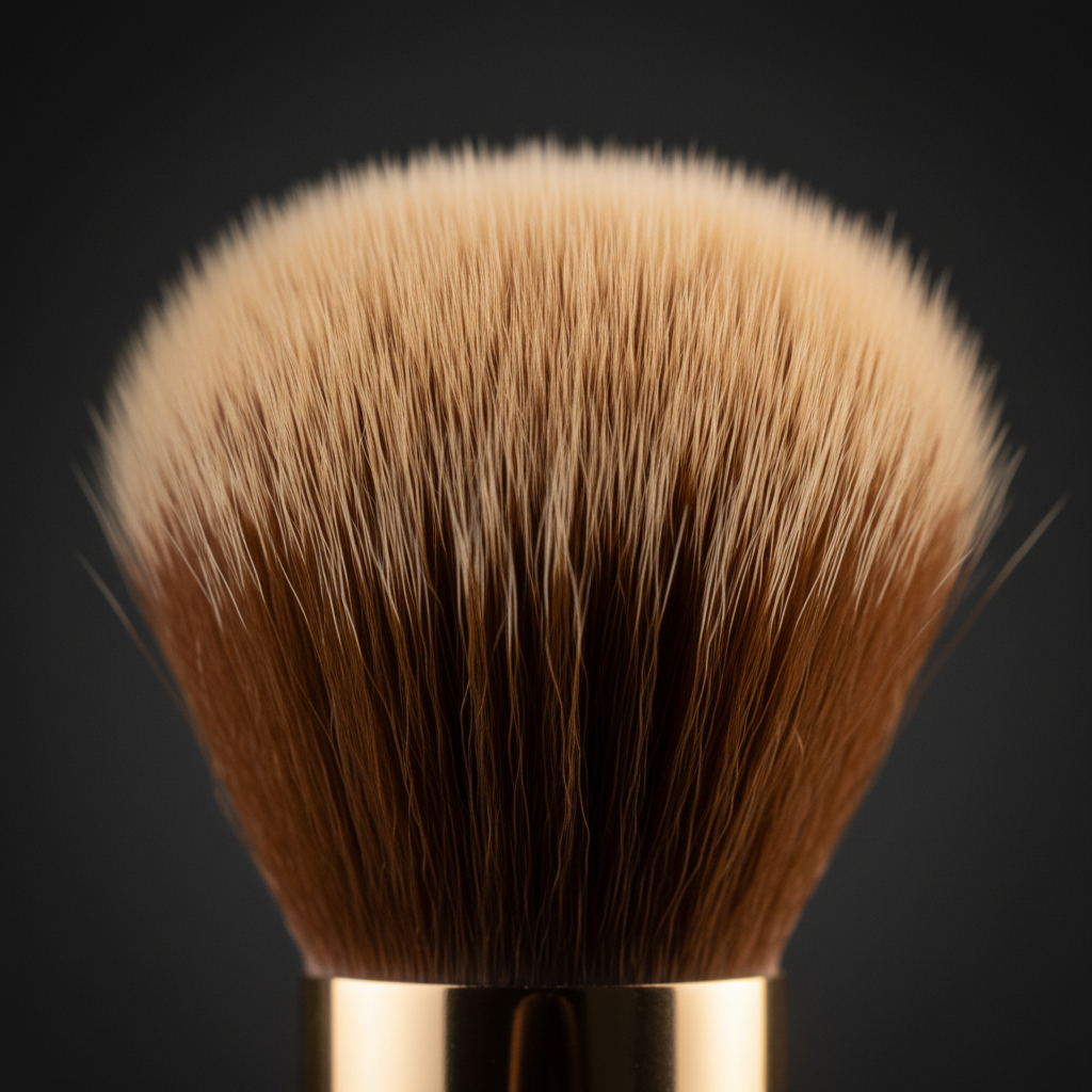 Macro close-up of kabuki brush brown to cream ombre bristle texture