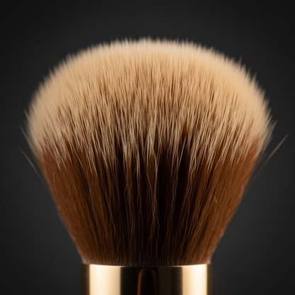 Macro close-up of kabuki brush brown to cream ombre bristle texture