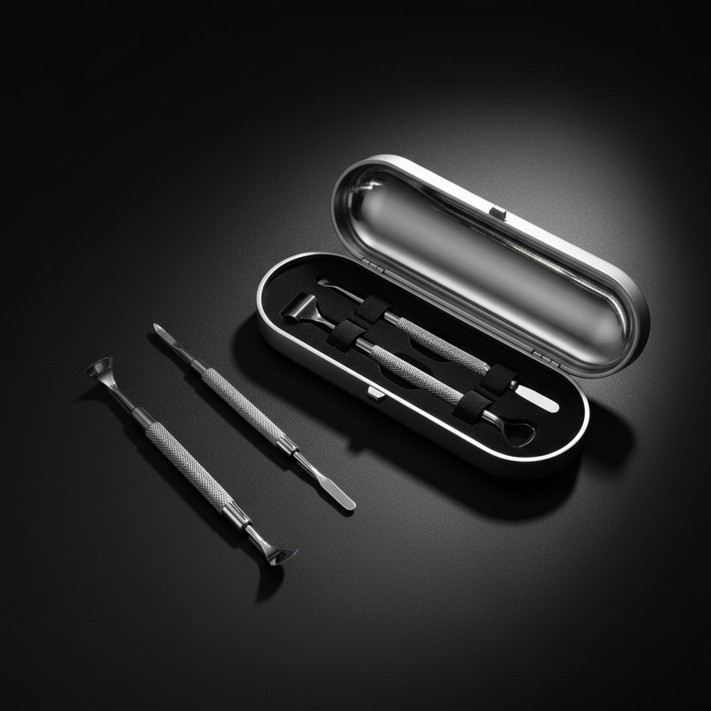 Blackhead tool set – dramatic black editorial