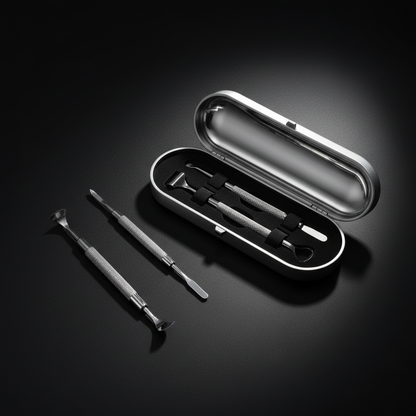 Blackhead tool set – dramatic black editorial