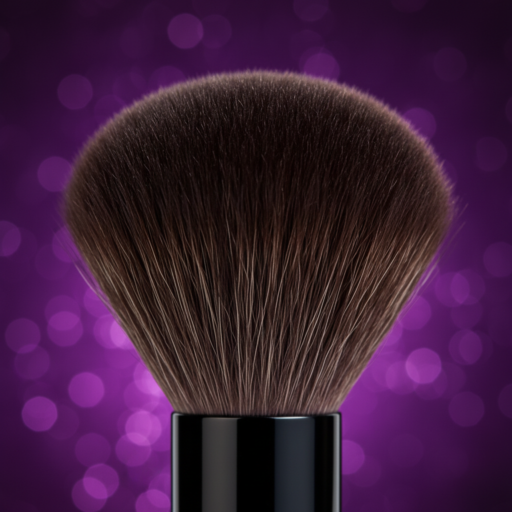 Kabuki brush bristles macro – purple bokeh close-up