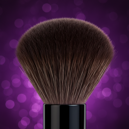 Kabuki brush bristles macro – purple bokeh close-up