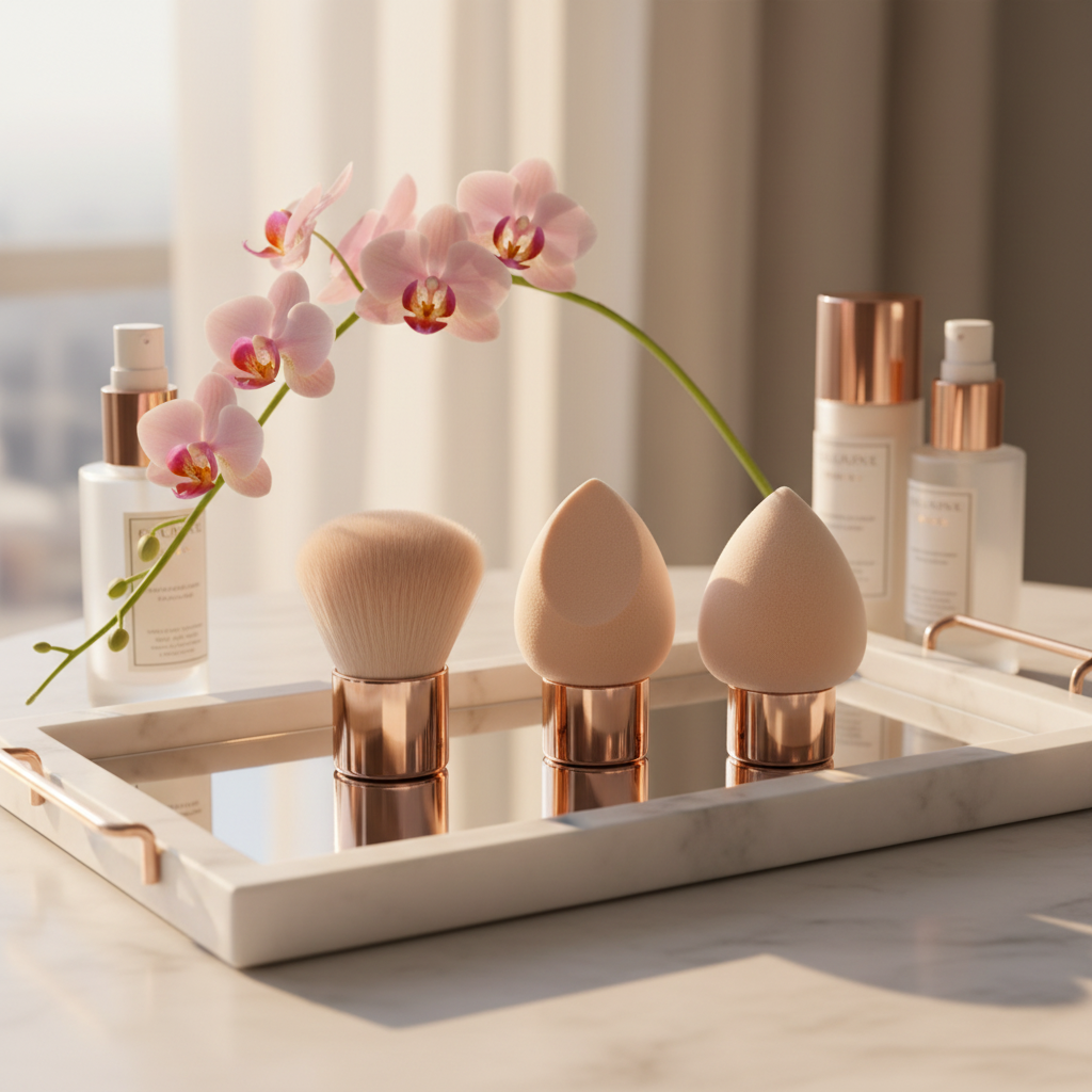 3-piece rose gold set – white vanity tray morning lifestyle