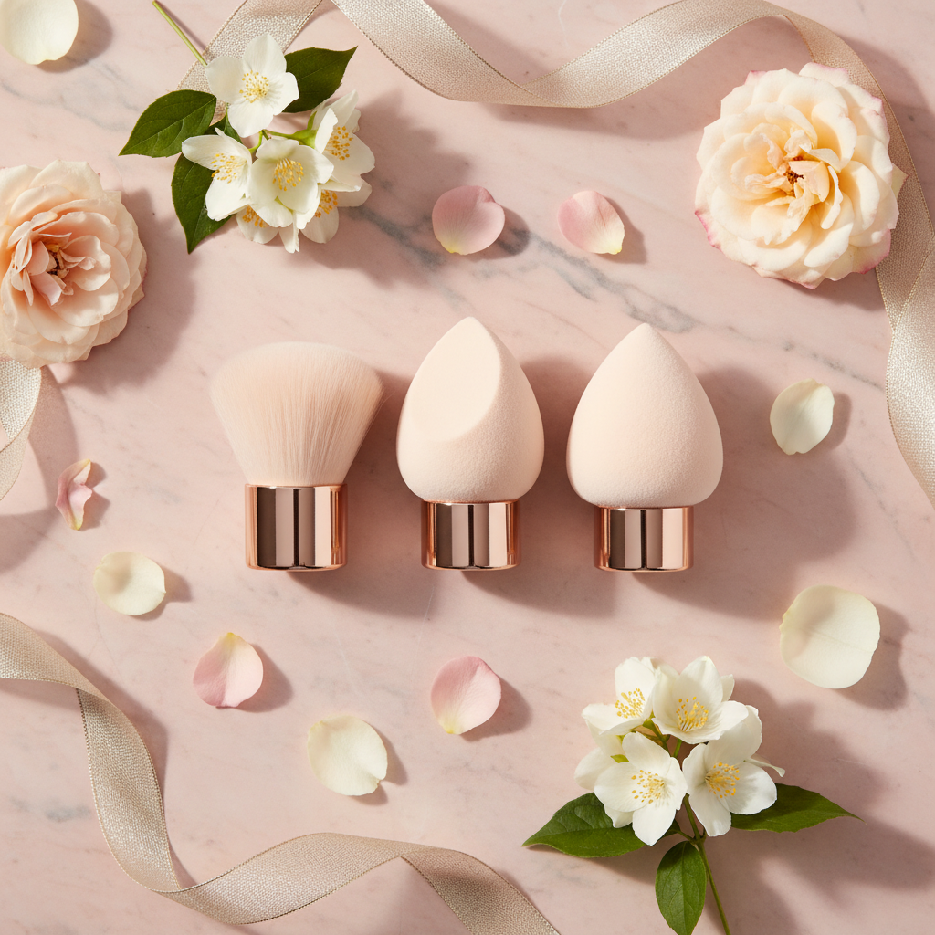3-piece rose gold set – blush marble floral flatlay