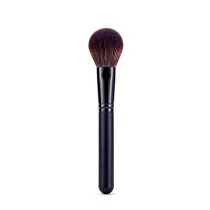 Large round dome powder brush with dark brown ombre bristles and black handle