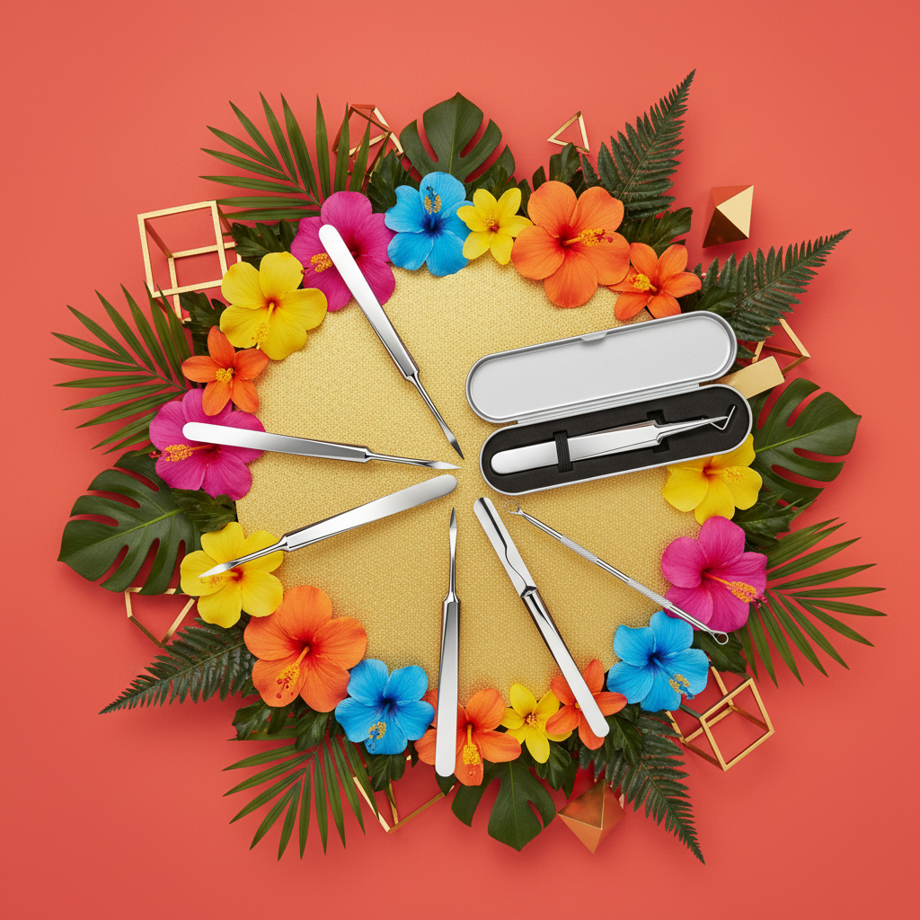 Blackhead tool set – vibrant coral gold editorial flatlay
