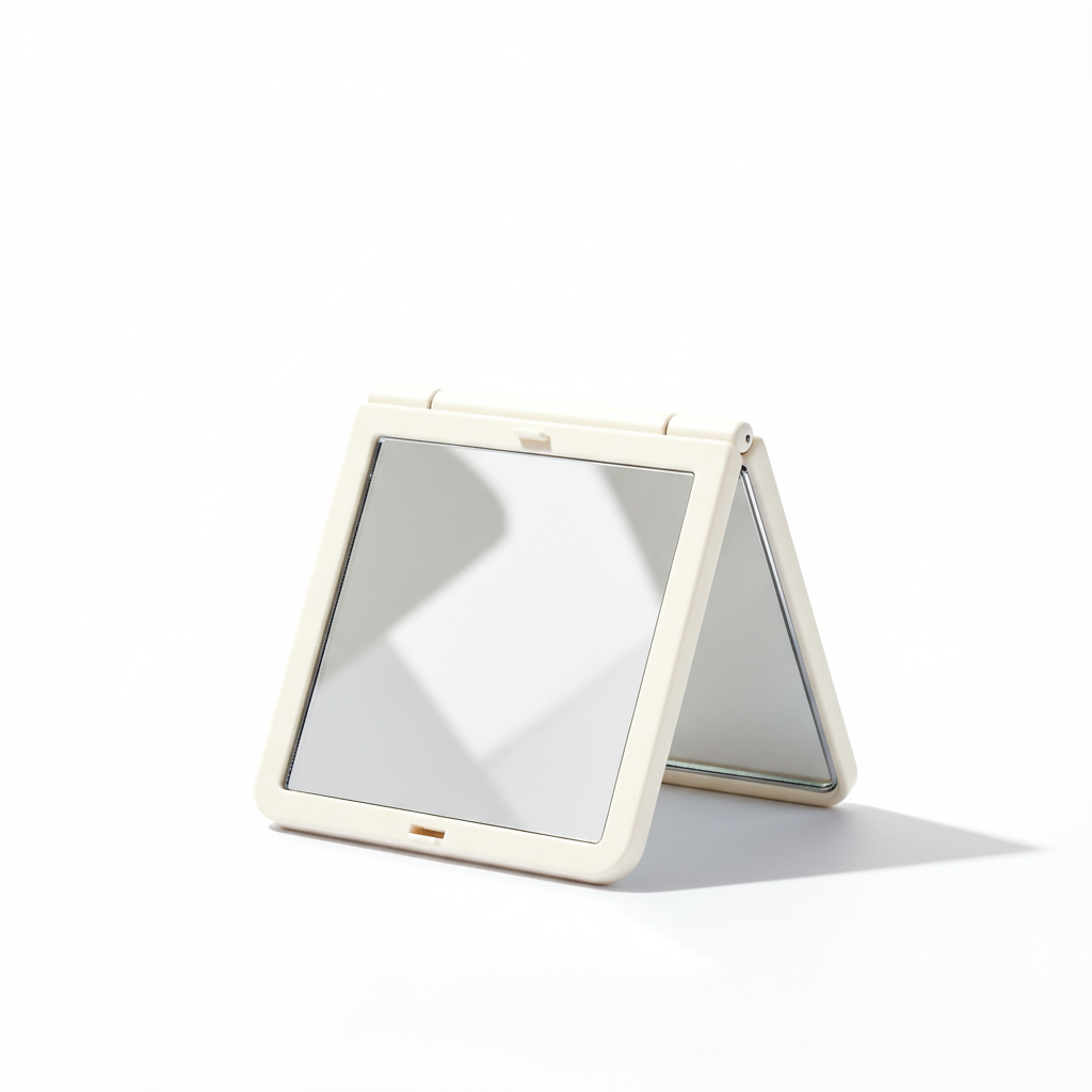 Cream white compact mirror clean white background product shot
