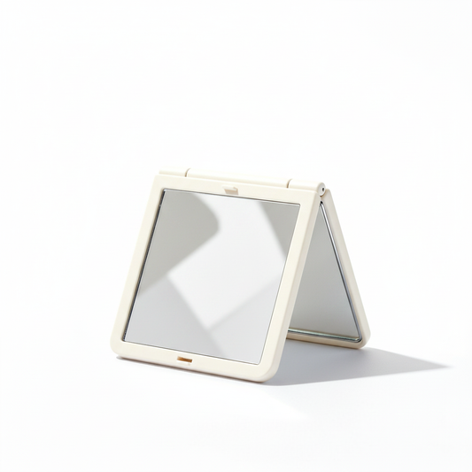 Cream white compact mirror clean white background product shot