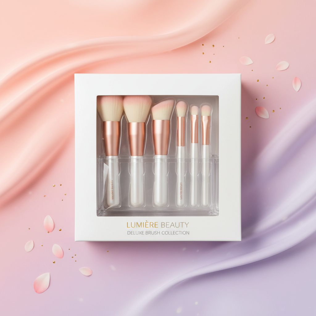 Makeup brush set in pastel gradient gift packaging