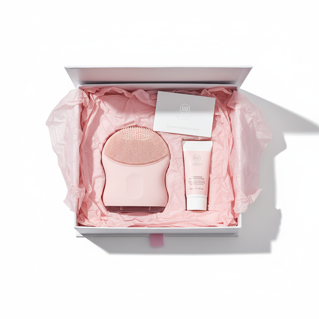 Pink facial brush – luxury gift box packaging