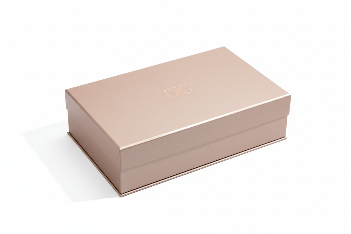 Beige magnetic gift box closed – luxury packaging shot